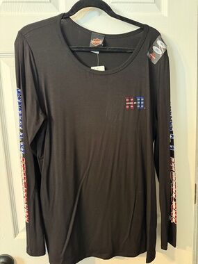 Harley-Davidson Black Long Sleeve Shirt with Red & Blue Accents
